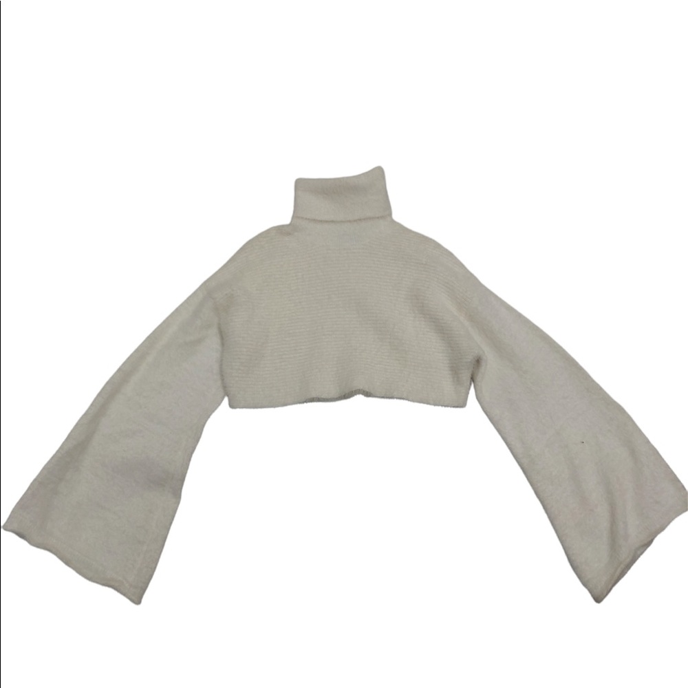 Fuzzy Cropped Turtleneck with Bell Sleeves